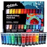 Mont Marte Acrylfarben Set 24 Farben 36ml, perfekt für Leinwand, Holz, Stoff, Leder, Pappe, Papier, MDF und Handwerk